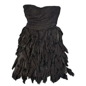 Elizabeth and James | Women’s Black Strapless Ruffled Silk Mini Dress | Size 4